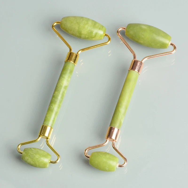 Jade Beauty Set – Einzelstein oder Roller-Set (Glatt / Geriffelt) für Gesicht & Hals – Natürliches Beauty-Tool