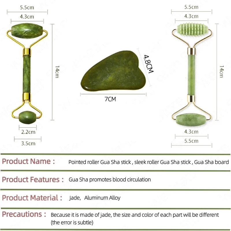 Jade Beauty Set – Einzelstein oder Roller-Set (Glatt / Geriffelt) für Gesicht & Hals – Natürliches Beauty-Tool
